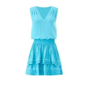 Ramy Brook Blue Raquel Blouson Sleeveless Tiered Mini Dress - Size Large
